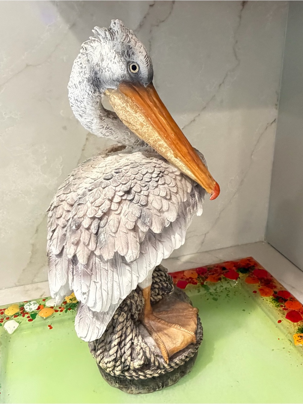 Decorative Pelican Bird Figurine in Gray and Orange